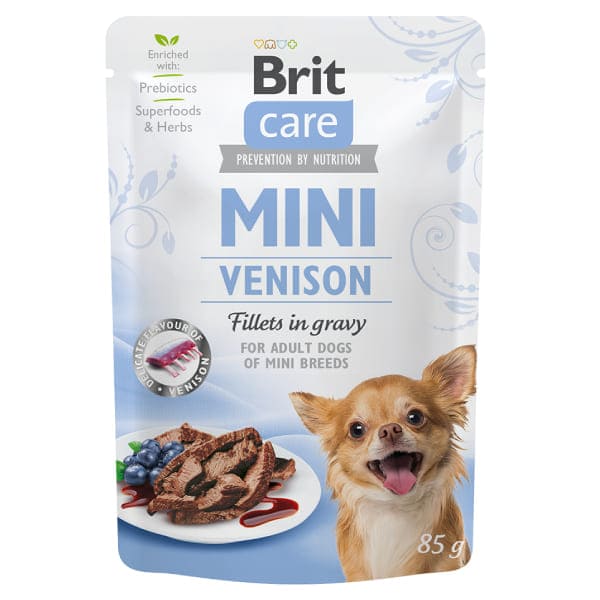 BRIT CARE DOG MINI VENISON FILLETS konservi suņiem Medījums mērcē 85g